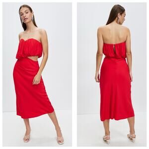 Third Form Overflow 2.0 Strapless Midi Dress Size 8 Red Satin Strapless Cocktail